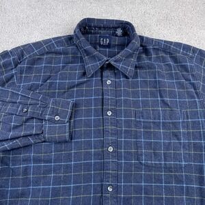 Gap Shirt Mens Large Blue Checkered Flannel Button Up Workwear Long Sleeves